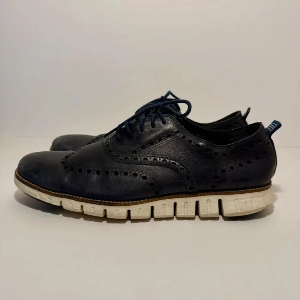 Cole Haan Grand.OS Navy Leather Wingtip Oxford Shoes - Men’s Size 9